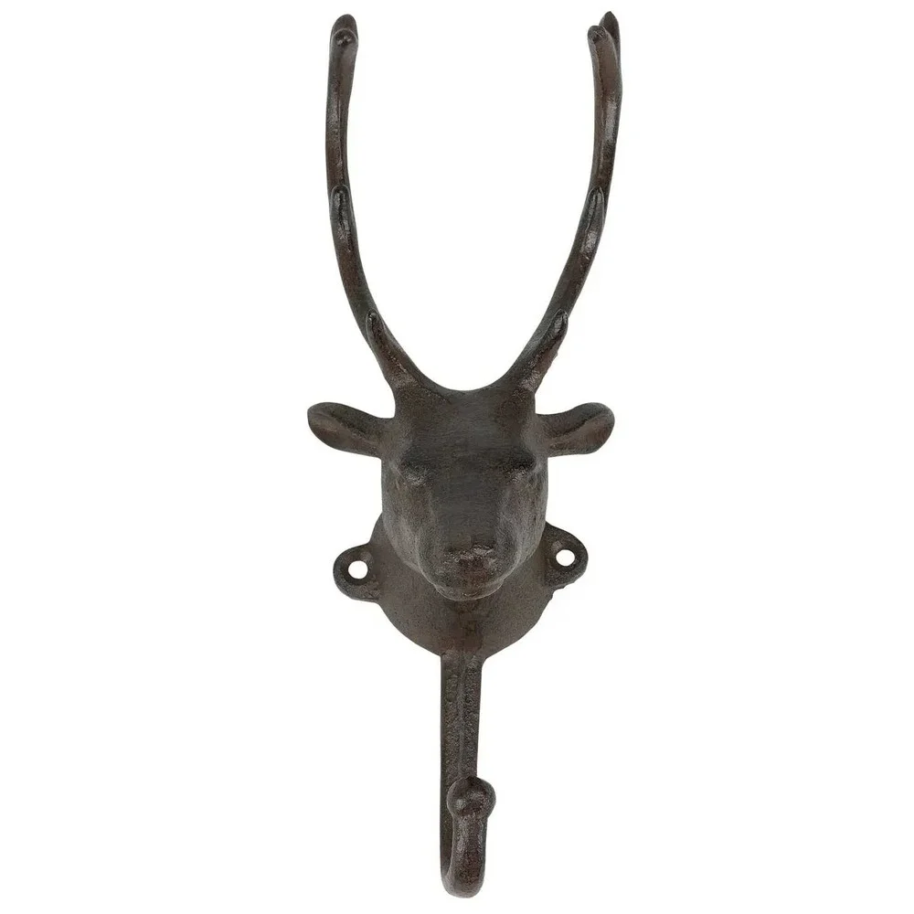 Cast Iron Reindeer Head Wall Hook Rustic Cabin Lodge Decor
